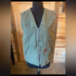 Carhartt Olive Green Corduroy Vest with Front Zip